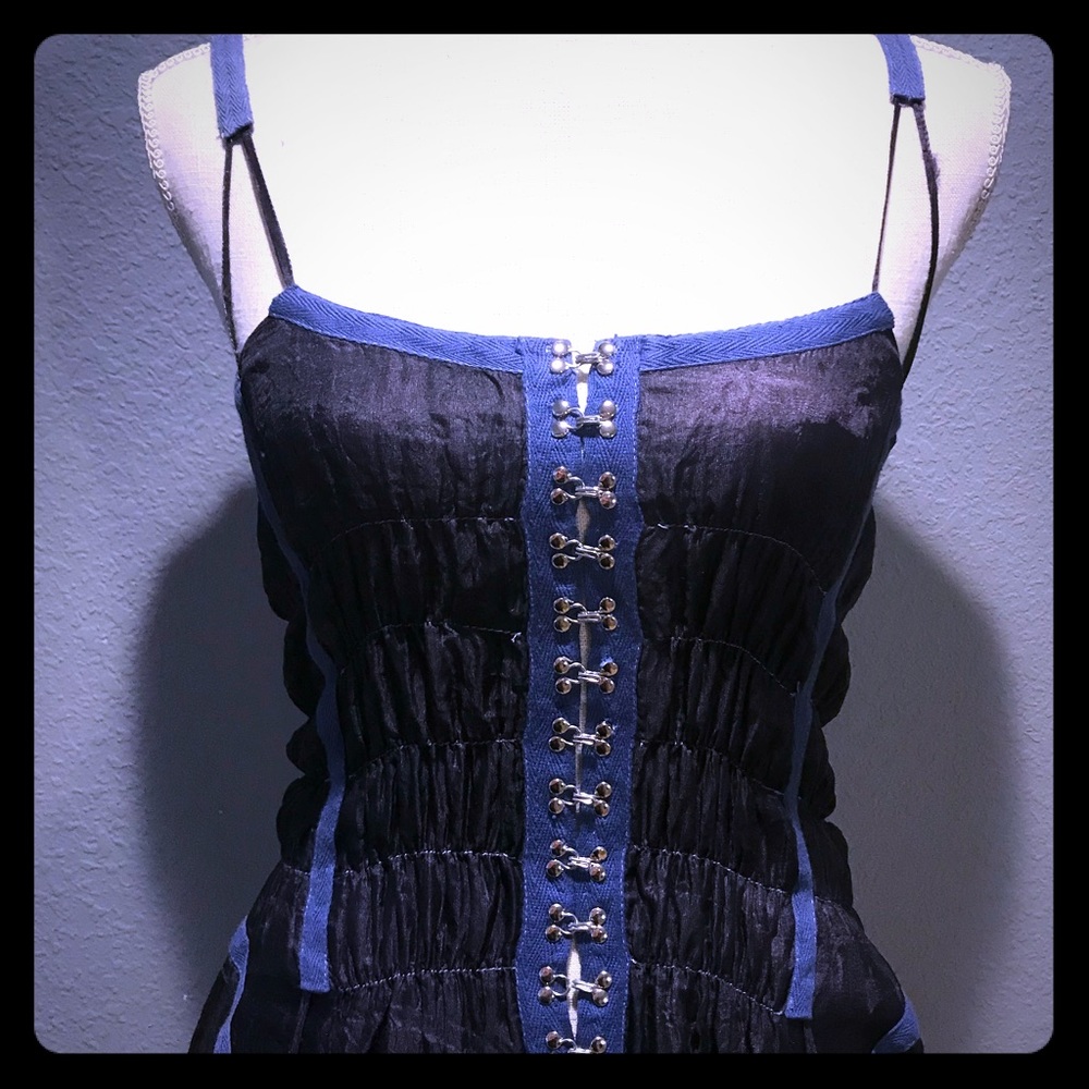 adjustable mini to midi dress with denim trim